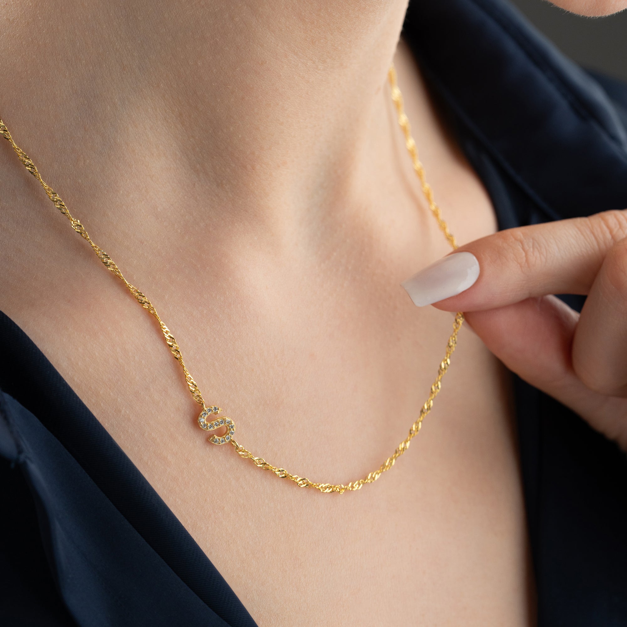 SINGAPUR ZIRKONIA BUCHSTABEN HALSKETTE | 925 SILBER