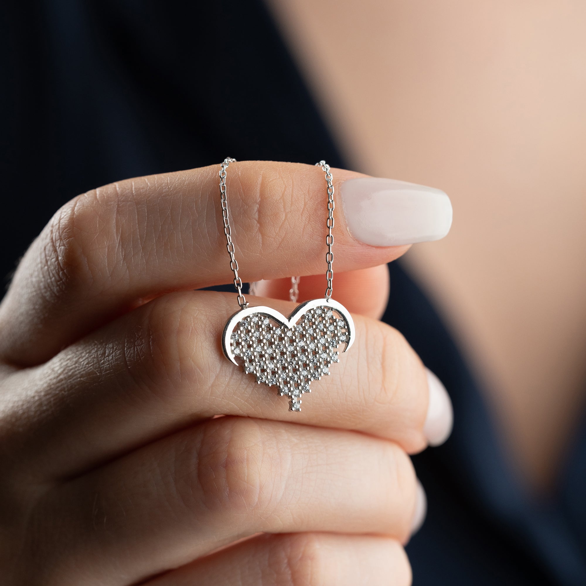 STRASS STEIN HERZ HALSKETTE | 925 SILBER