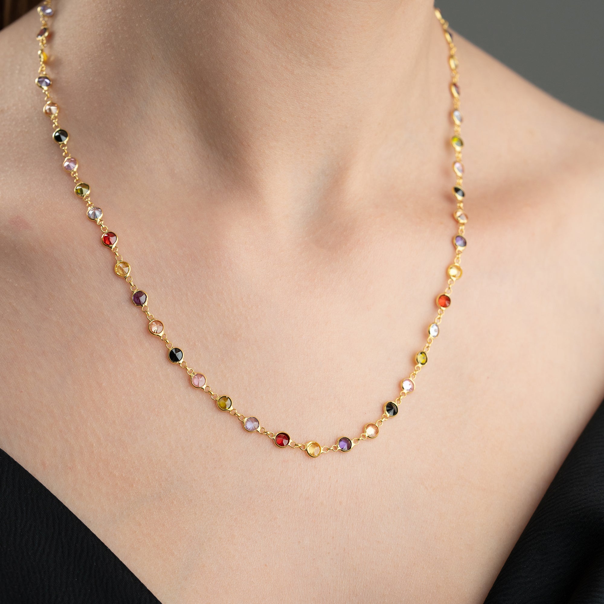 COLORFULL ZIRKONIA STEIN HALSKETTE | 925 SILBER