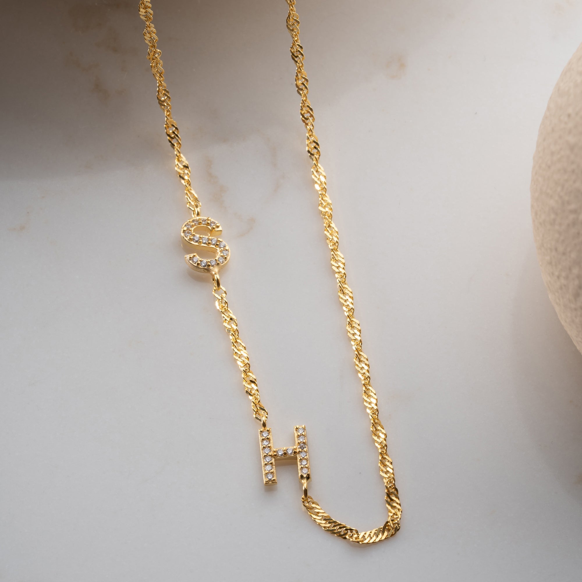 SINGAPUR DUO ZIRKONIA BUCHSTABEN HALSKETTE | 925 SILBER