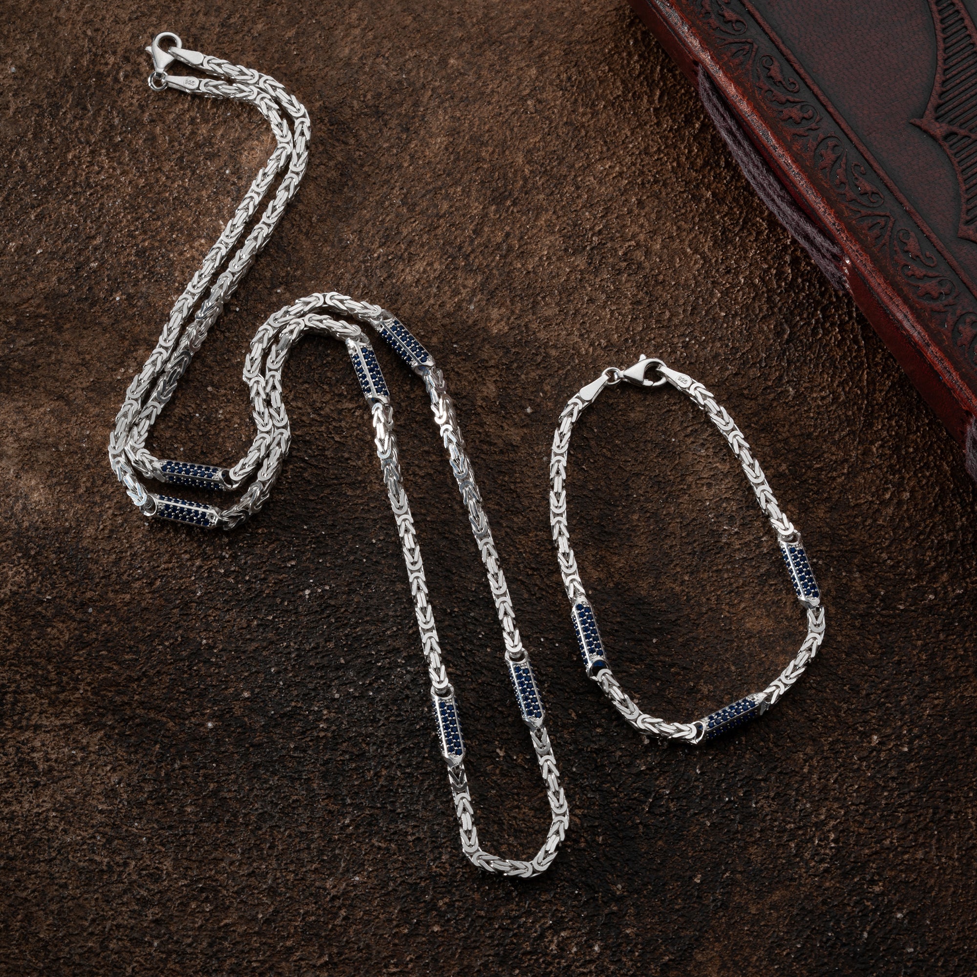 KÖNIGSKETTE MIT STRASSSTEIN BLUE SET | 925 SILBER