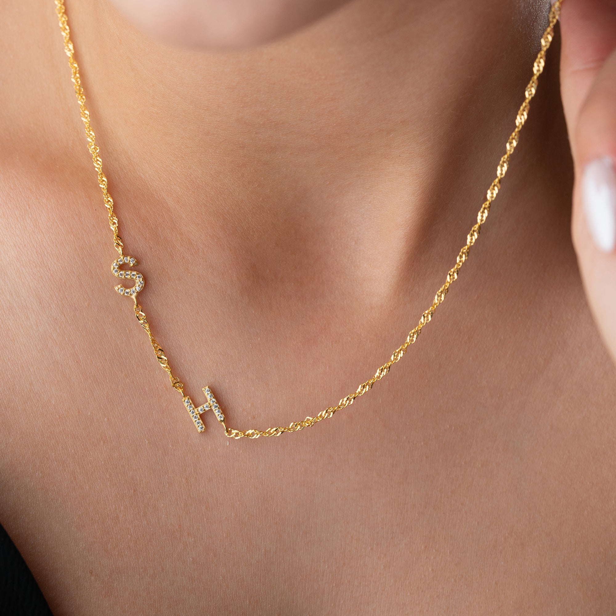 SINGAPUR DUO ZIRKONIA BUCHSTABEN HALSKETTE | 925 SILBER