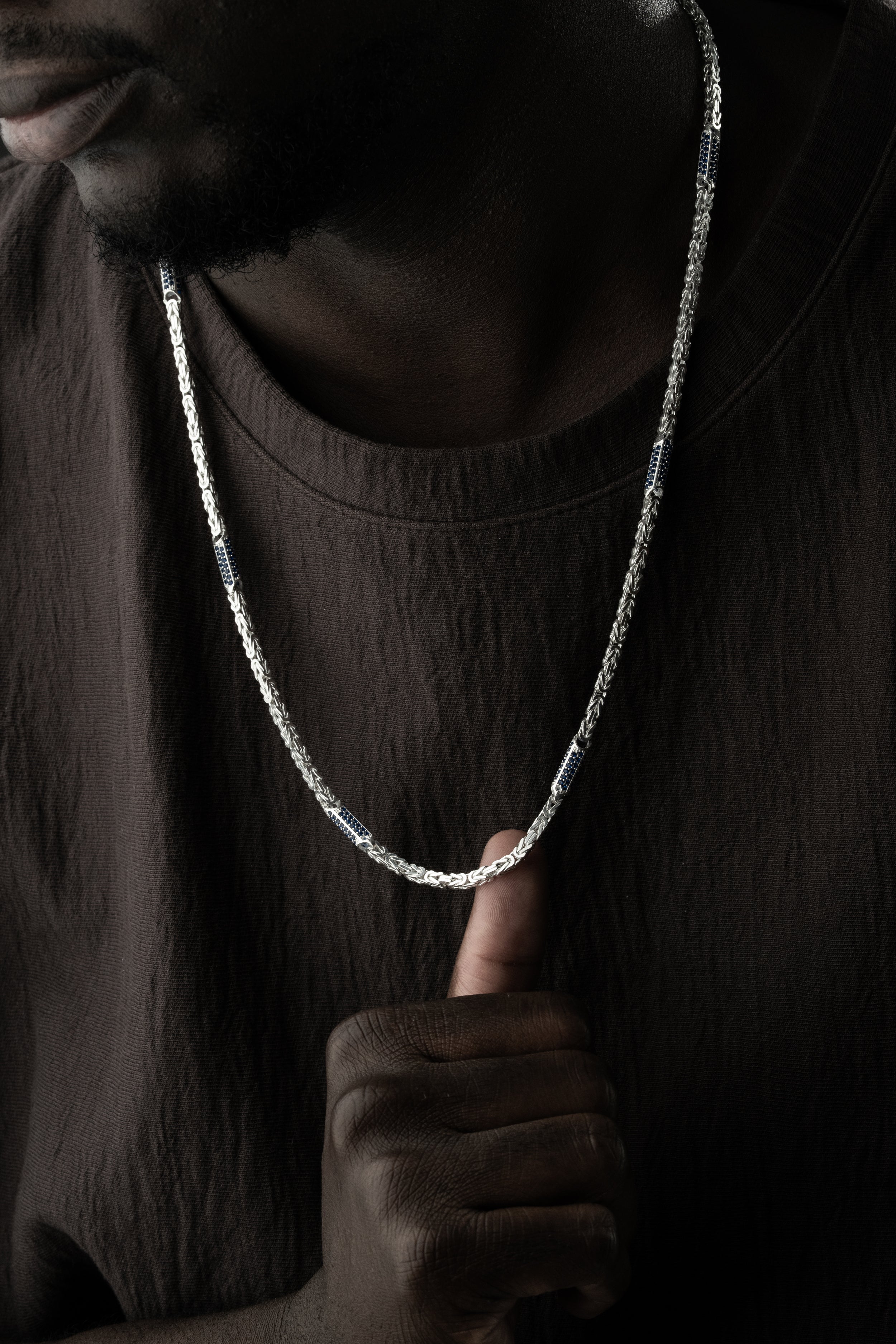 KÖNIGSKETTE MIT STRASSSTEIN BLUE HALSKETTE | 925 SILBER