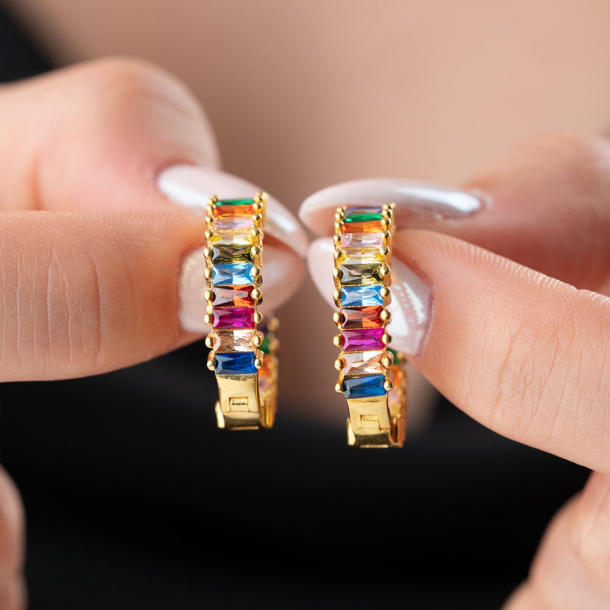 BAGUETTE COLORFULL CREOLEN OHRRING | 925 SILBER