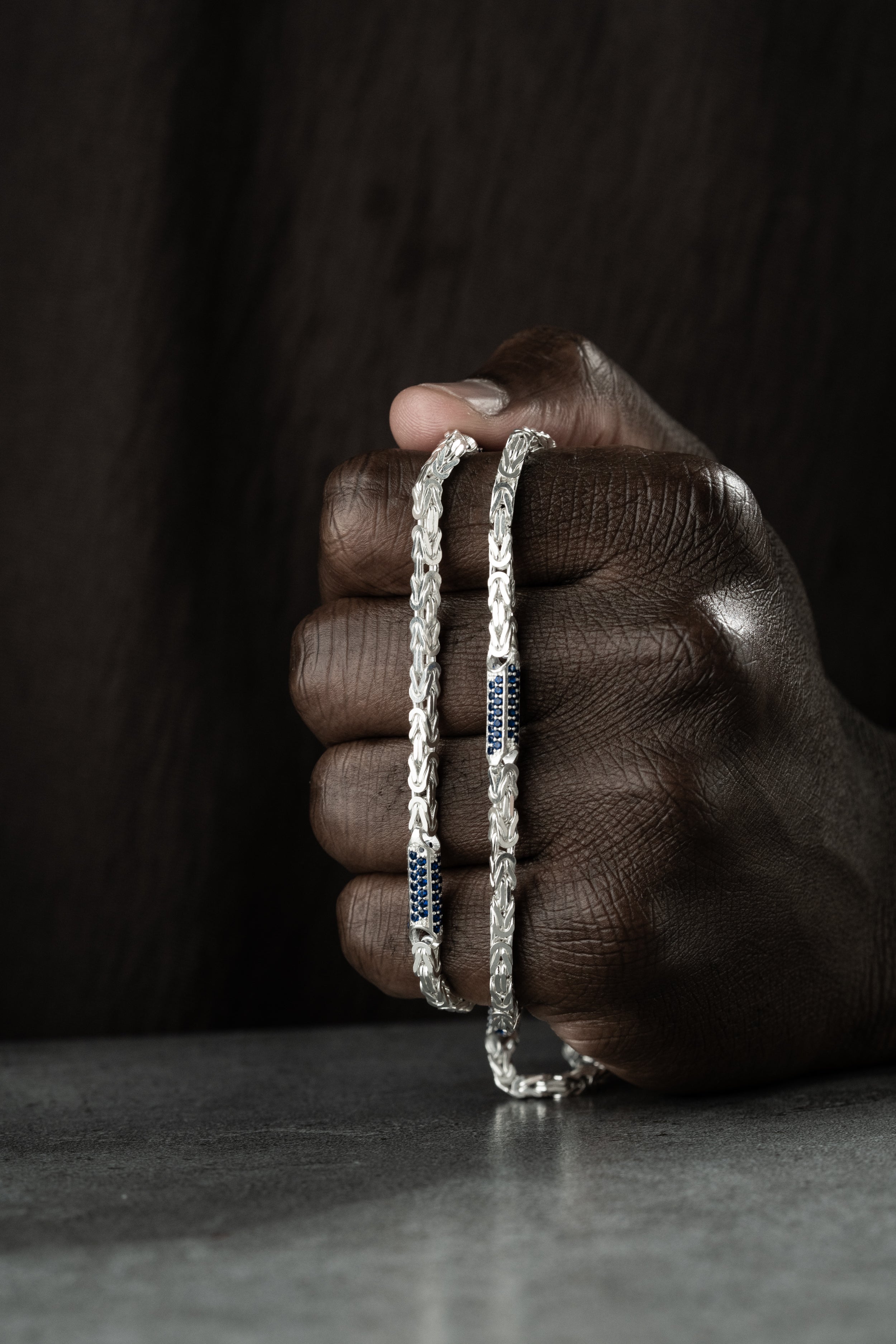 KÖNIGSKETTE MIT STRASSSTEIN BLUE HALSKETTE | 925 SILBER