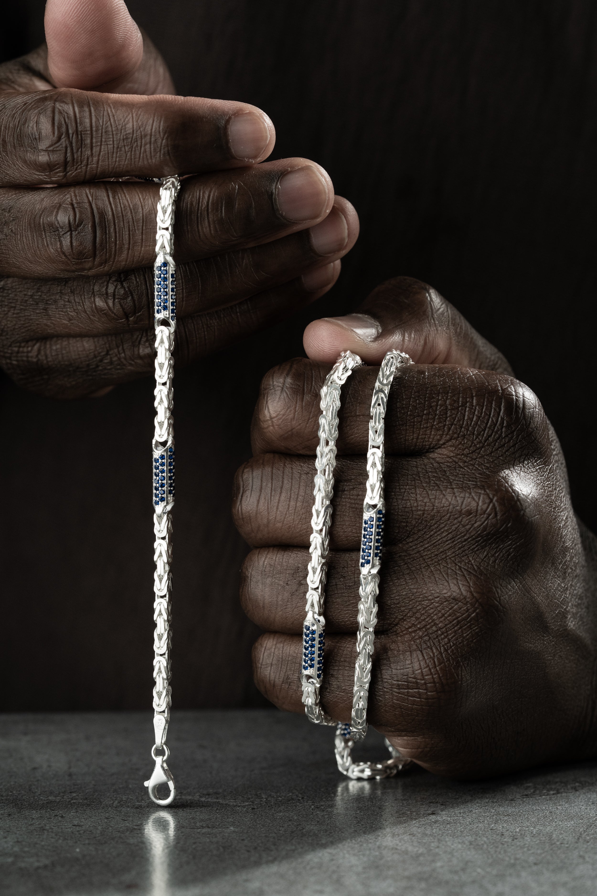 KÖNIGSKETTE MIT STRASSSTEIN BLUE SET | 925 SILBER