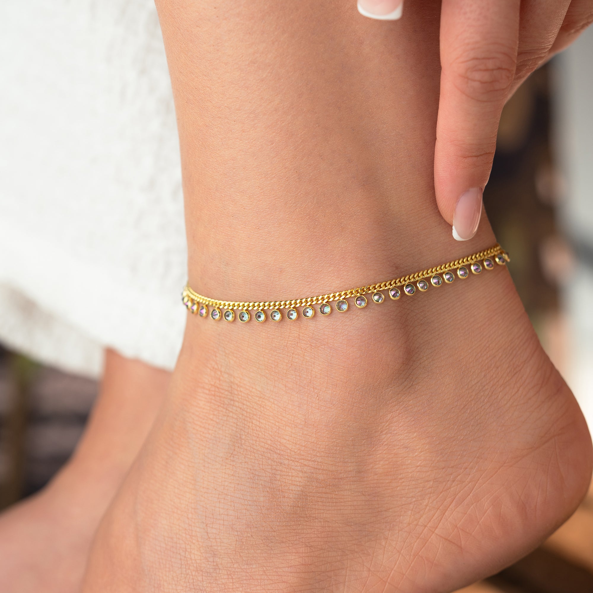 MULTI STONE FUSSKETTE | 925 SILBER