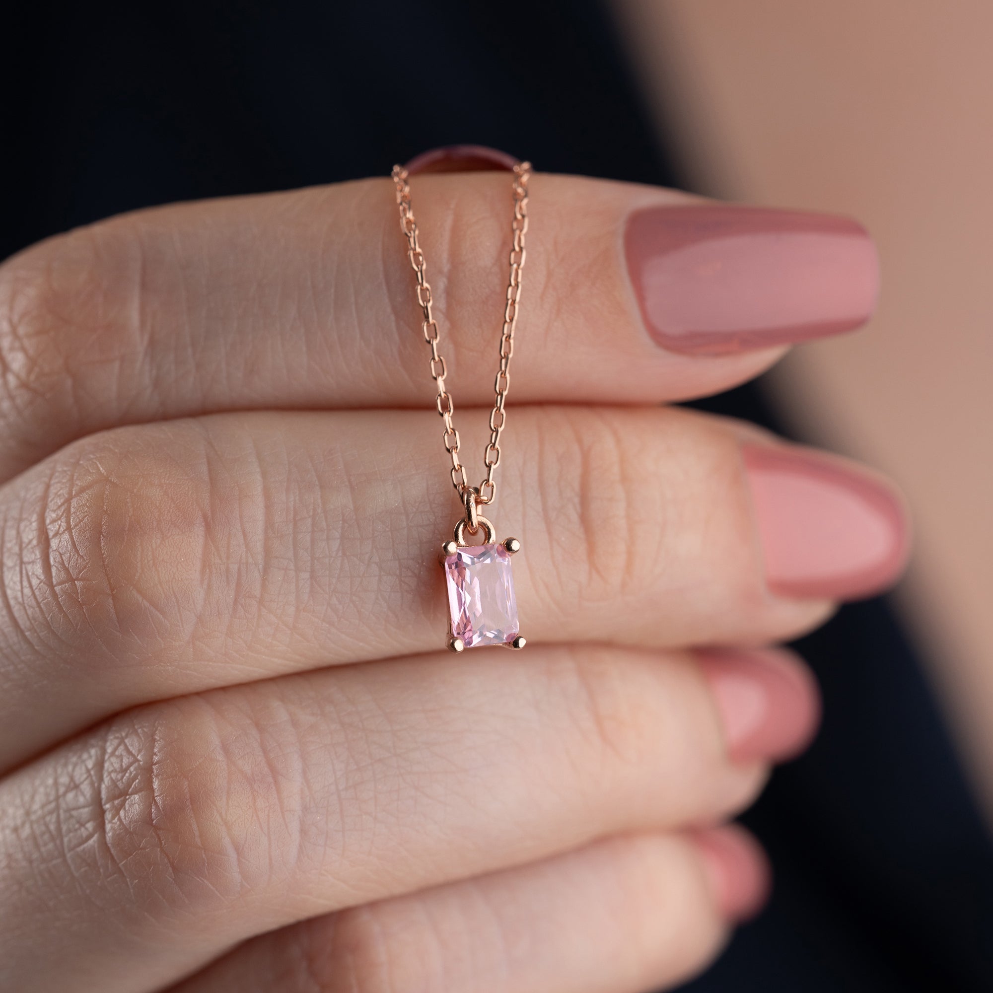 ROSA BAGUETTE HALSKETTE | 925 SILBER