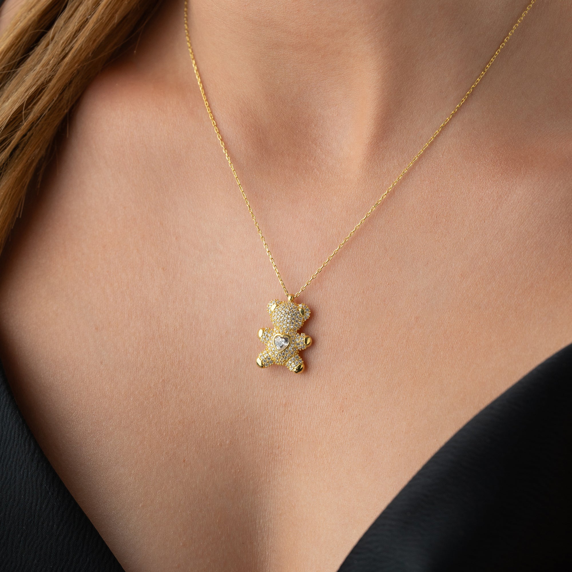 HEART STONE TEDDY BEAR KETTE | 925 SILBER