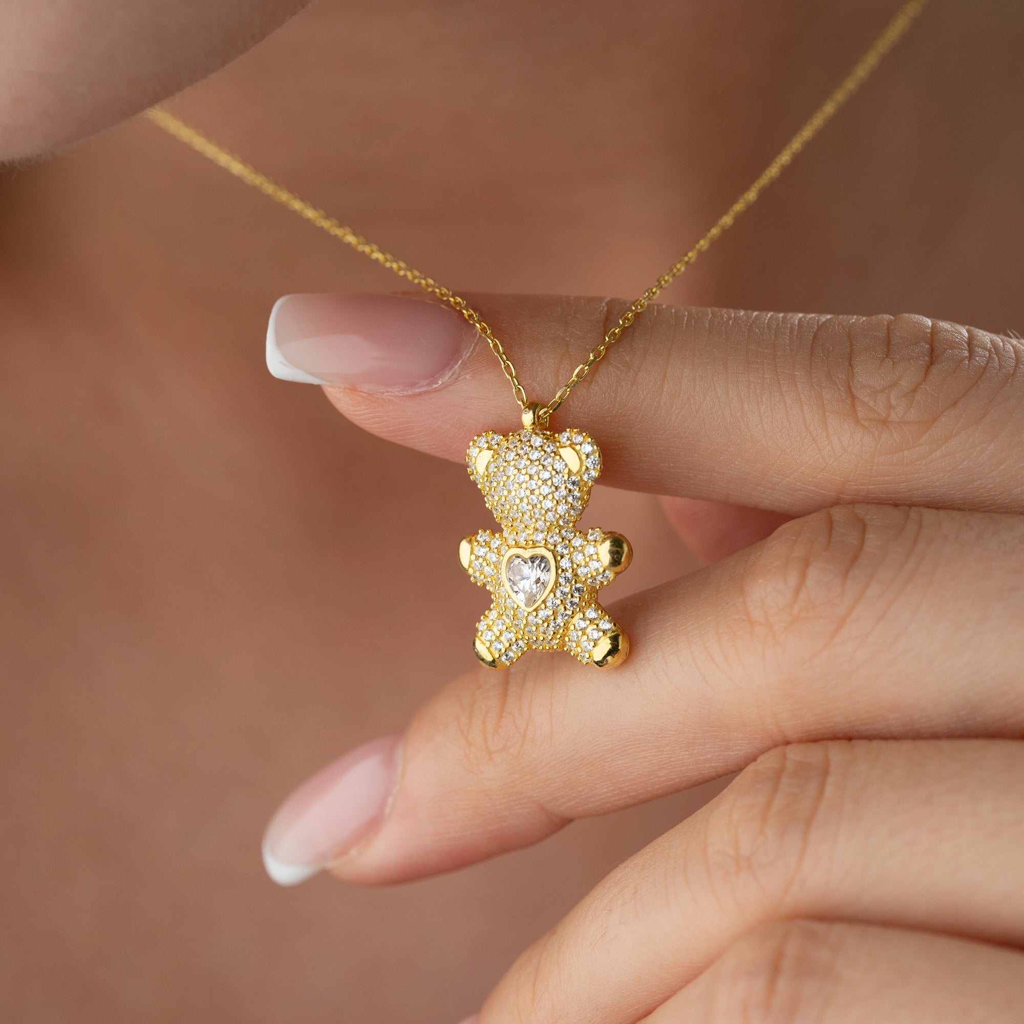 HEART STONE TEDDY BEAR KETTE | 925 SILBER