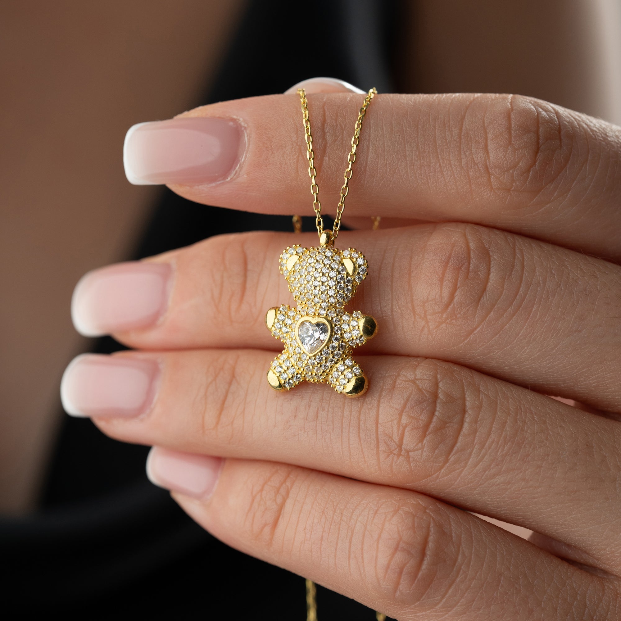 HEART STONE TEDDY BEAR KETTE | 925 SILBER