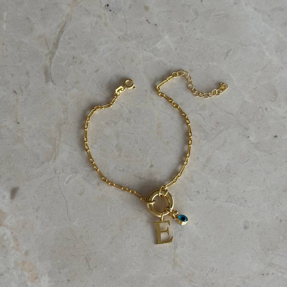 BUCHSTABE X EVIL EYE SCHIFFSSCHLOSS ARMBAND | 925 SILBER